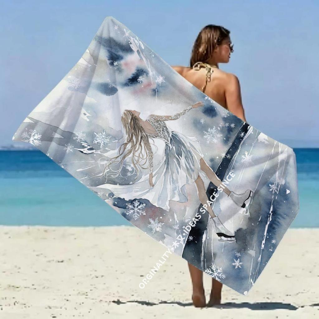 Figure Skating Girl Winter Beach Towel Patterned Sunscreen And Windproof Suitable For Swimming Pool Camping Travel