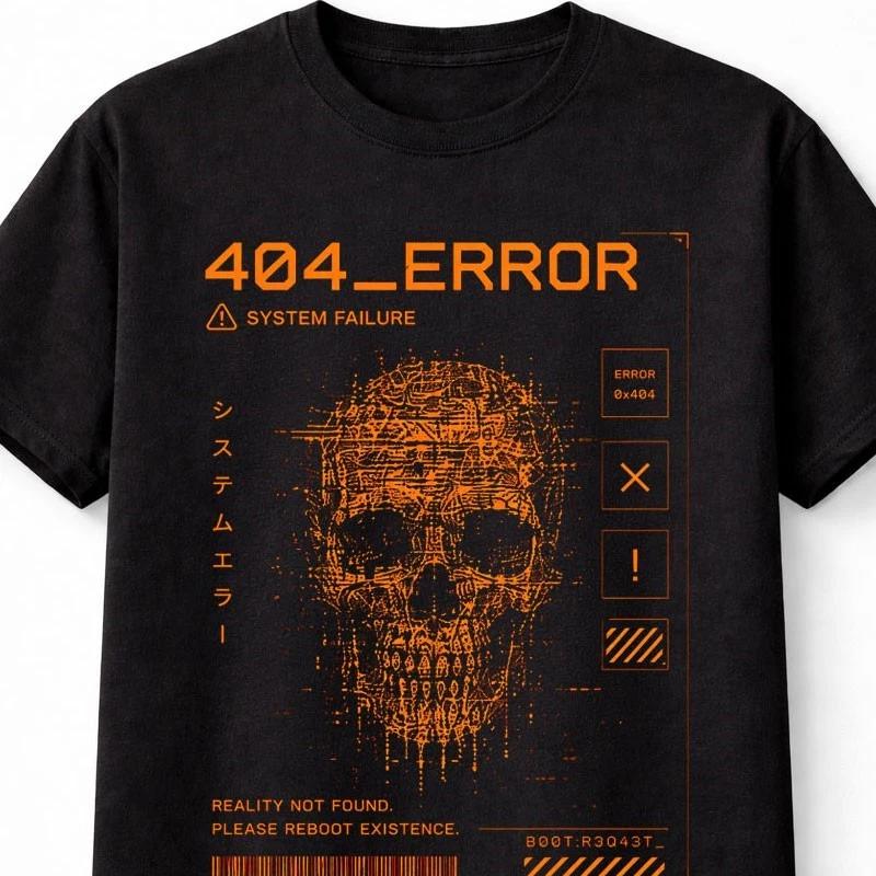 404 Error System Failure Cyber Skull Glitch Hacker Y2K Unisex TShirt S