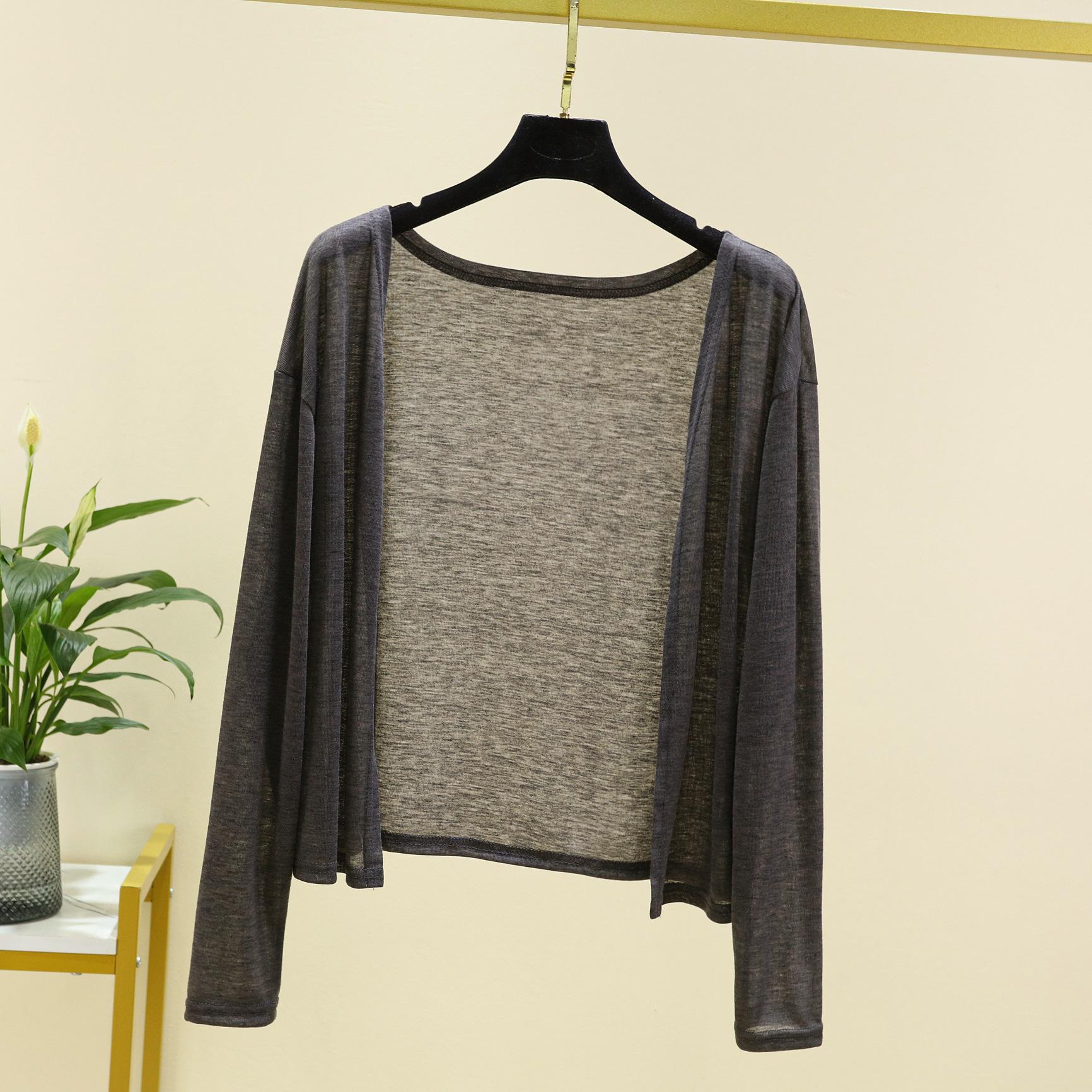 

Модные однотонные кардиганы, женские летние блузки, повседневные блузки с длинными рукавами, женские тонкие топы-туники S темно серый