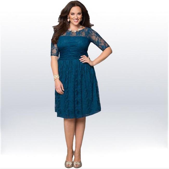 

Fast explosion fat MM lace sexy solid color large size dress elegant XXXL синій