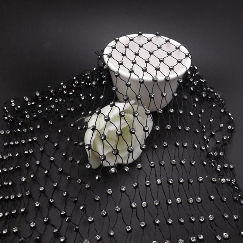 1 Yard Crystal Diamand Fishing Net Fabric Hollow Out Stretchy Mesh Lace Fabric For Sewing  Dress Bag Shoe Garment Material