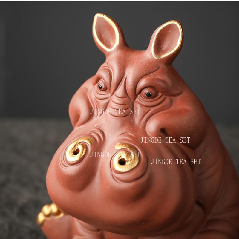 1PCS Creativity Purple Clay Tea Pet Handmade Hippo Statue Ornaments Desktop Crafts Chinese Tea Set Decoration Accessories