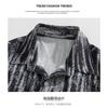 Men's Black White Abstract Stripe Print Short Sleeve Shirt - Oversized Casual Streetwear Summer Button Up