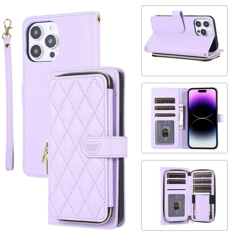 Crossbody Lanyard Zipper Leather Wallet Phone Case for iPhone 17 Air 16E 16 Pro Max 15 14 Plus 13 12 11 X XR XS Wrist Rope Cover