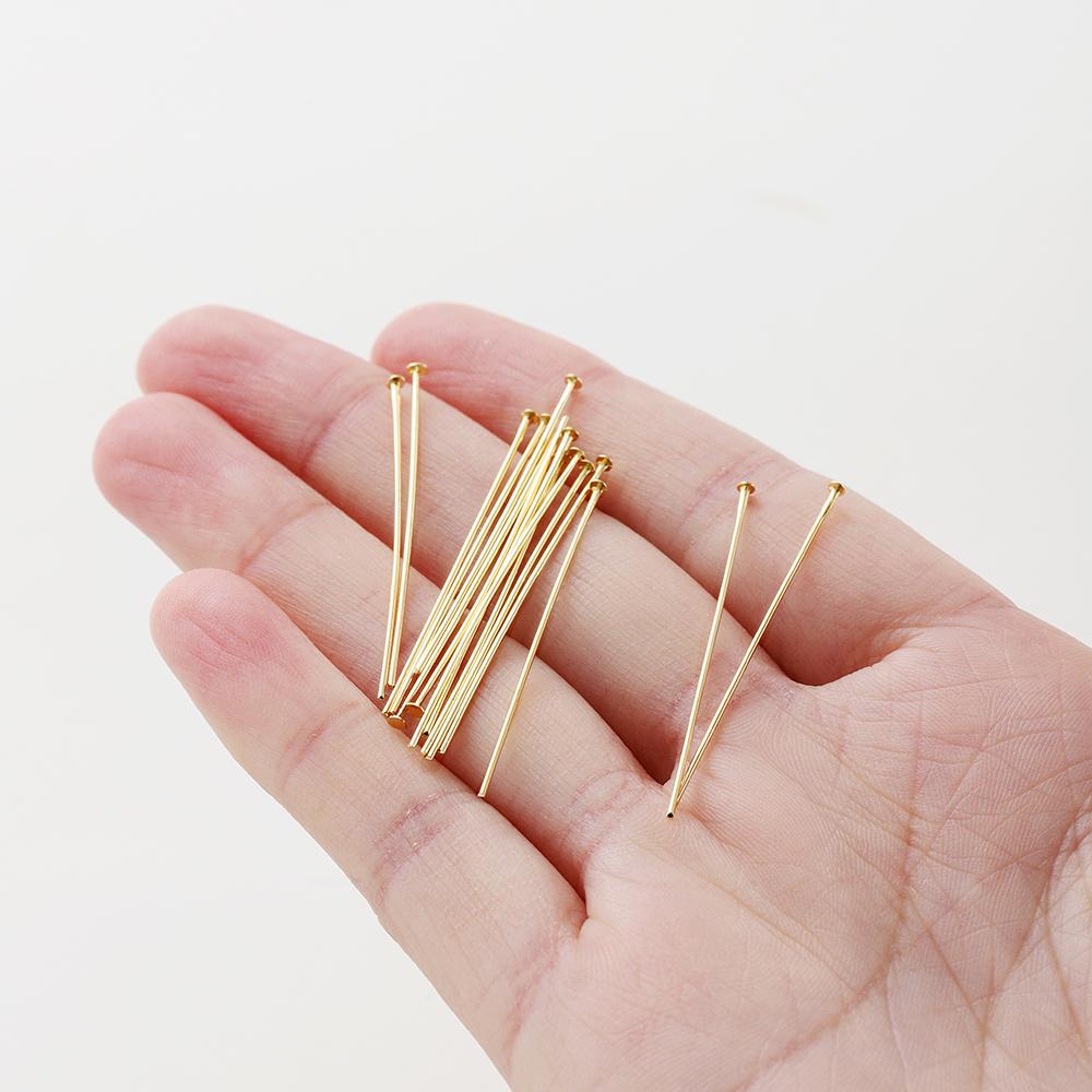 100pcs/lot 14K 18K Gold Plated Flat Head Metal Pins Beading Pendant Headpin For DIY Jewelry Handmade Craft Supplies Findings