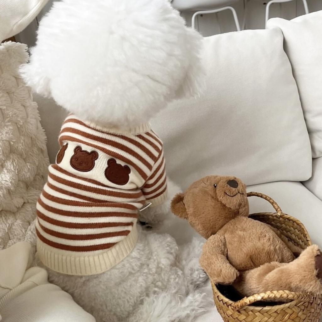 Sweter w paski dla zwierząt na wiosnę i jesień Ciepły sweter dziergany dla zwierząt Jesień Zima Pogrubiony Mały Średni pies Kot Teddy Płaszcz