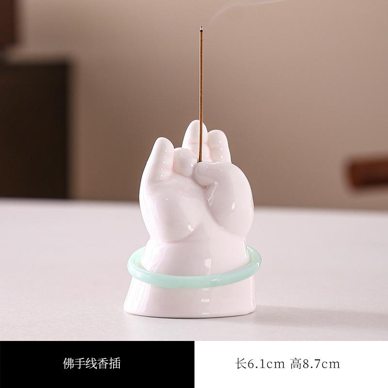 

White Porcelain Buddha Hand Incense Holder Luxury Diffuser Incense Burners Meditation Smell Distributor Censer Yoga Ornaments