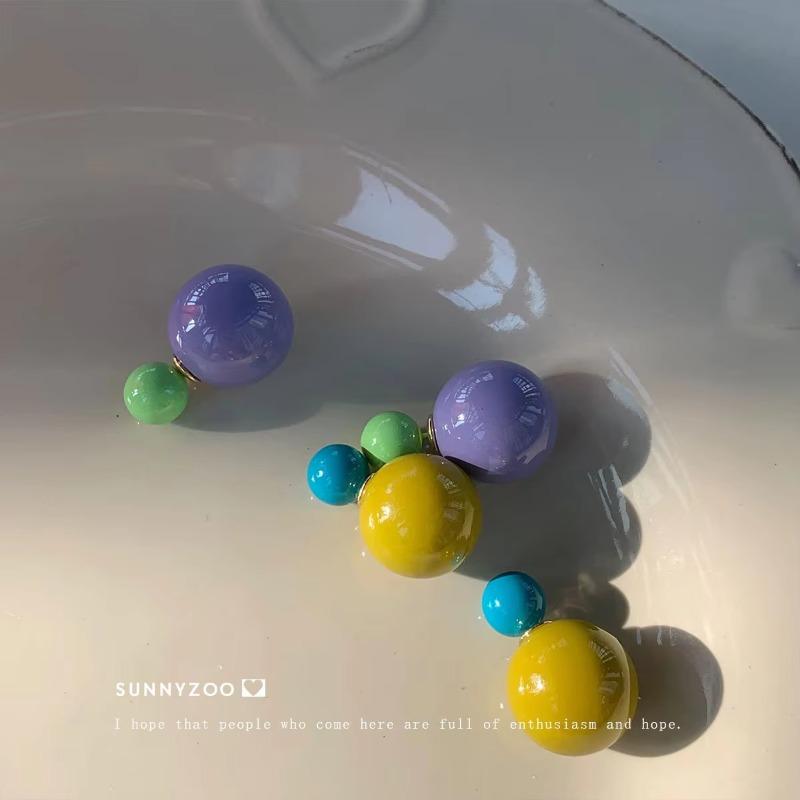 Clip on Convertible Ball Stud Earrings Candy Color Block Acrylic Material Fashion Jewelry Lightweight Comfort Wear