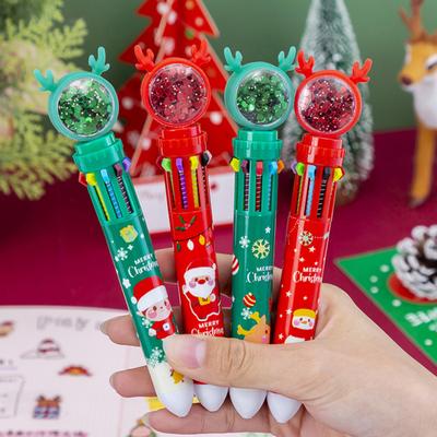 Yousheng 1/2/4Pcs Christmas Glitter Ballpoint Pens Santa Claus Reindeer Xmas Tree Festive Decompression Design Ink Pens Writing Tool