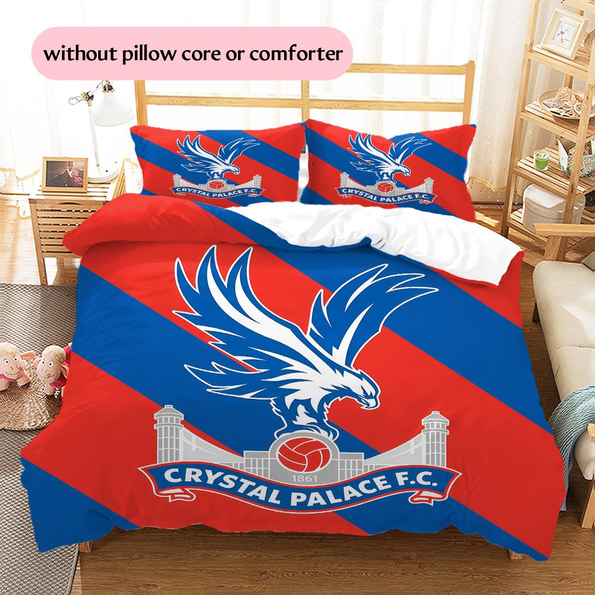Crystal Palace F.C Pattern Bedding Quilt Set Home Decoration Gift (1 * duvet cover + 2 * pillowcase without core) 135x200cm