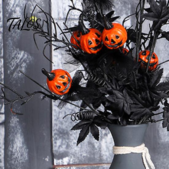 Haunted House Accessories Halloween Pumpkin Stem Decor, Black Maple Leaf Artificial Branch for Indoor Outdoor Decorations Party Scene, Spooky Festive
