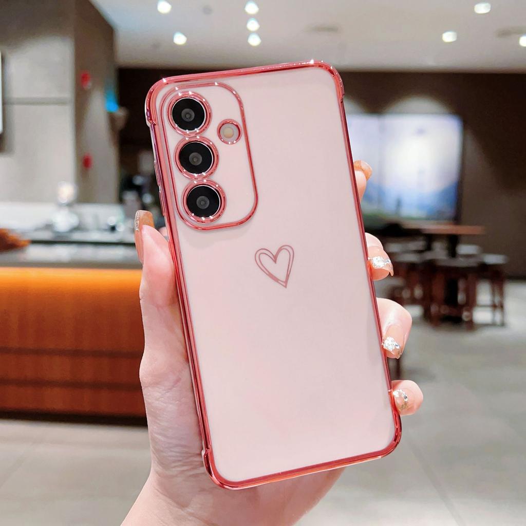 Suitable for Samsung S25ULTRA Electroplated Hollow Love Mobile Phone Case A14 Silicone All Inclusive A54 Protective Case
