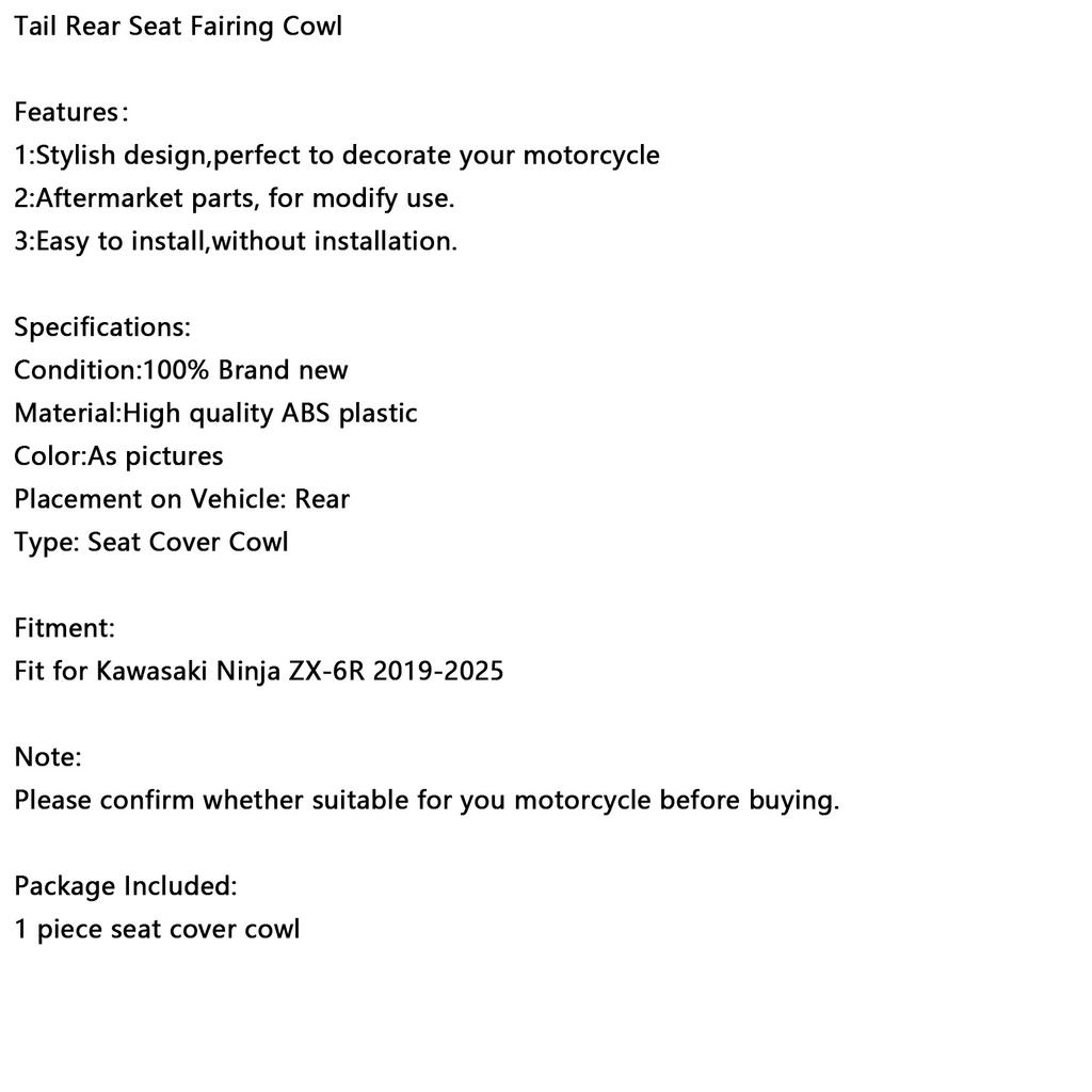 Racing Tail Rear Seat Fairing Cowl For Kawasaki ZX6R ZX-6R 2019-2025