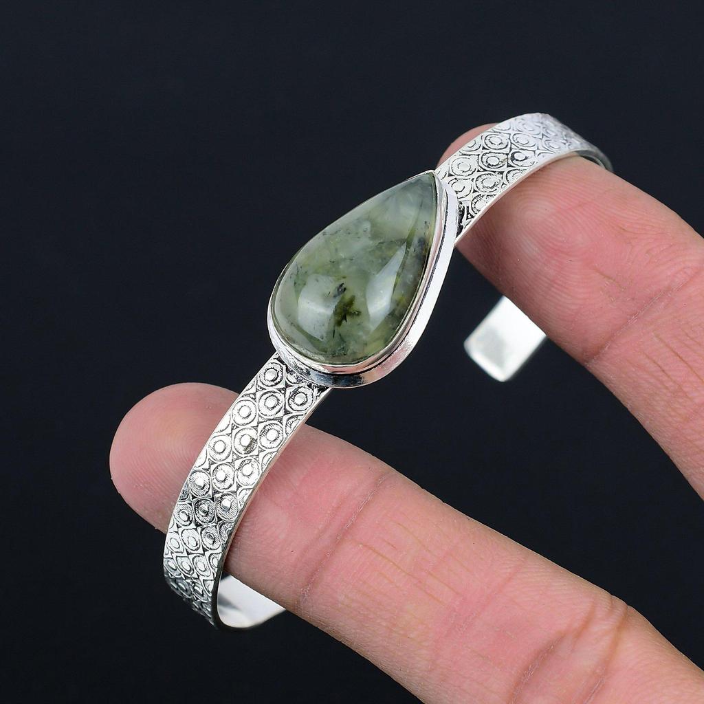 Daughters Day Deal 925 Sterling Silver Natural Moss Prehnite New Bangle Bracelet