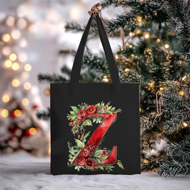 Christmas letter flower print niche trend tote bag shoulder bag
