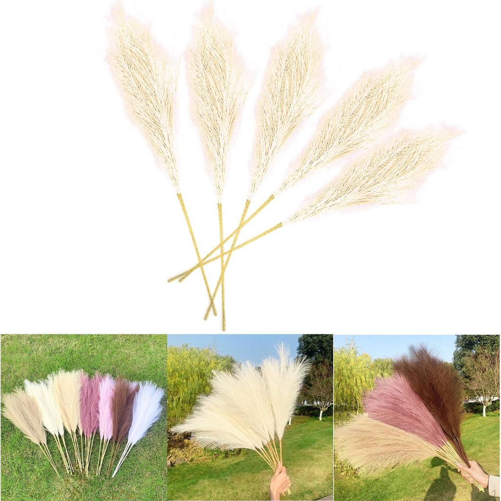 5Pcs 70cm Artificial Pampa Grass Dried Branches Stems Faux Bulrush Reed Flower For Vase