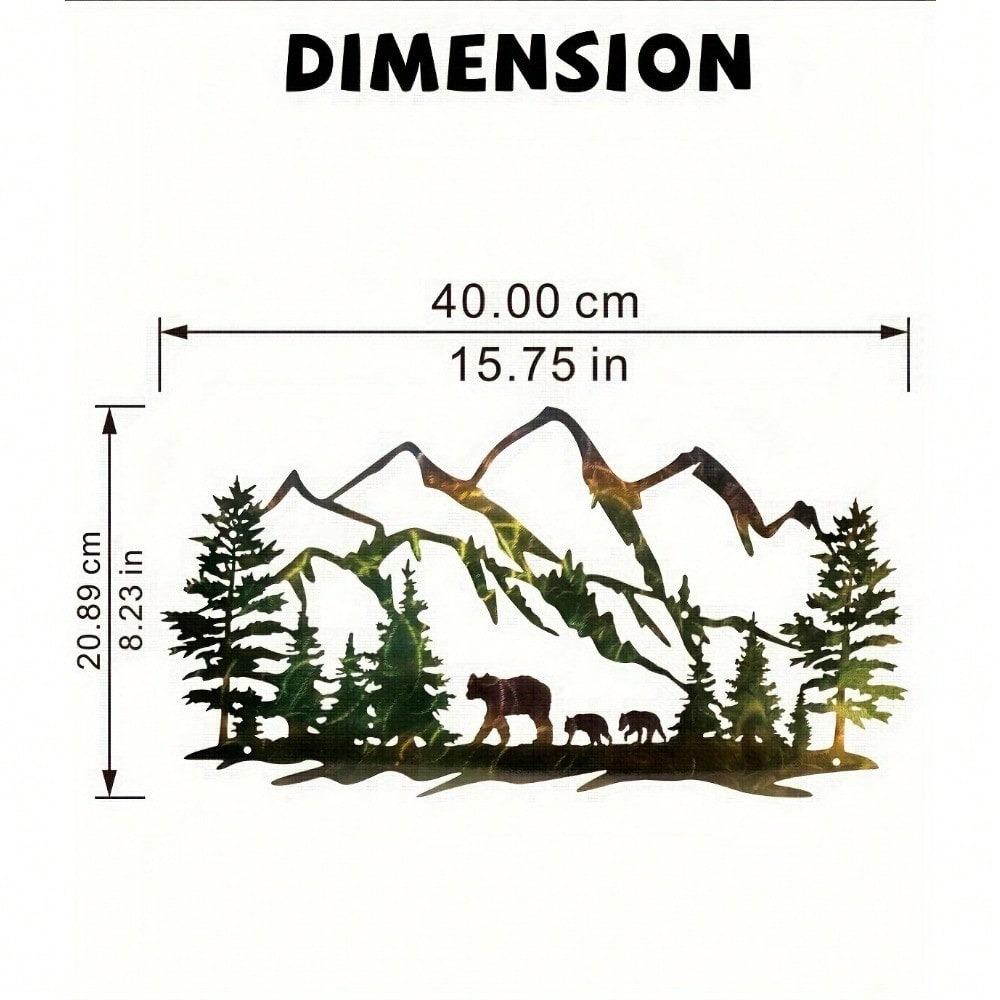 Metal Forest Wall Art Bear and Mountain Silhouette, Iron Home Decor, Indoor Outdoor Garden Decoration, Housewarming Gift