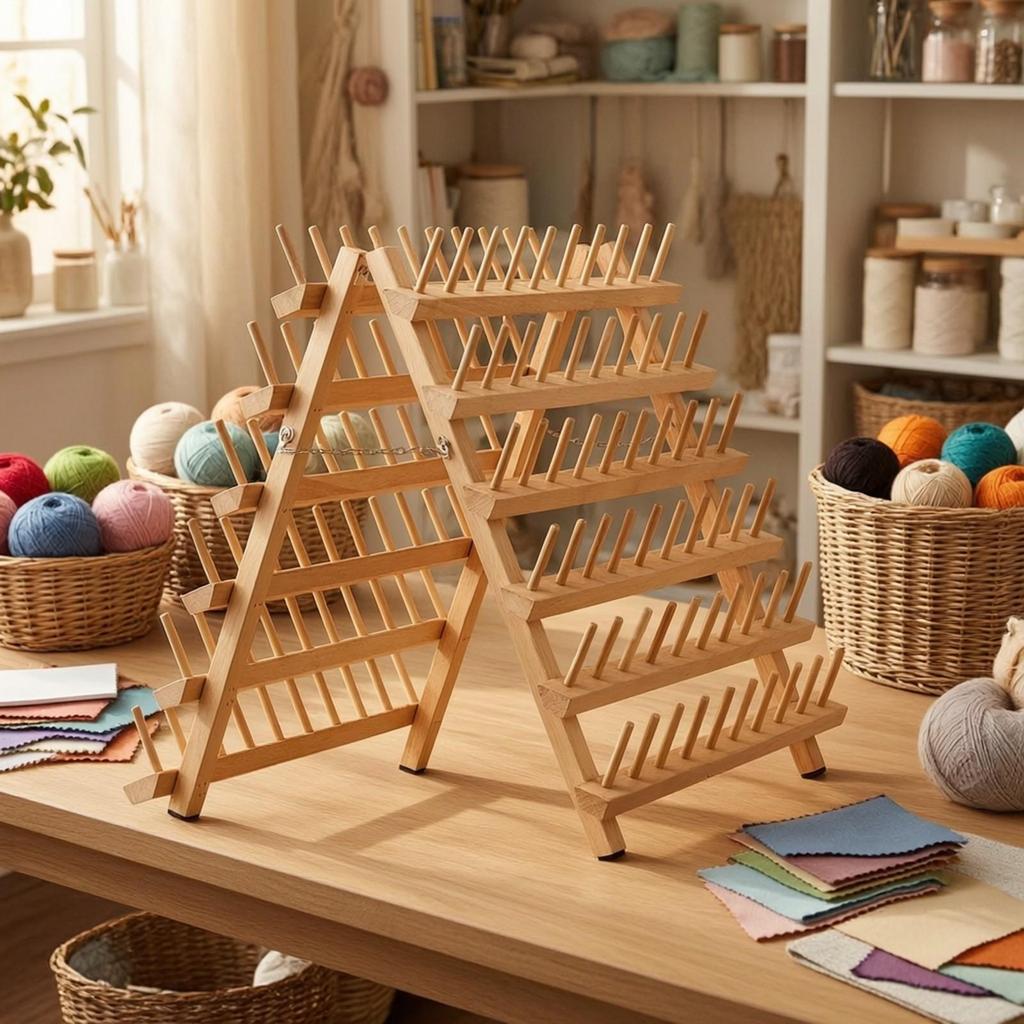 Wooden Thread Rack Easy to Use Freestanding Hair Extension Holder Premium