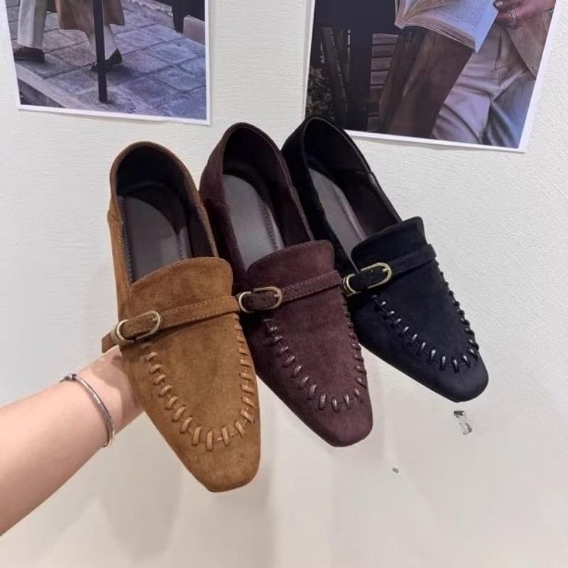 Low Heel Single Shoes New Square Toe Deep Mouth Metal Belt Buckle Soft Sole Low Top Shoes for Autumn