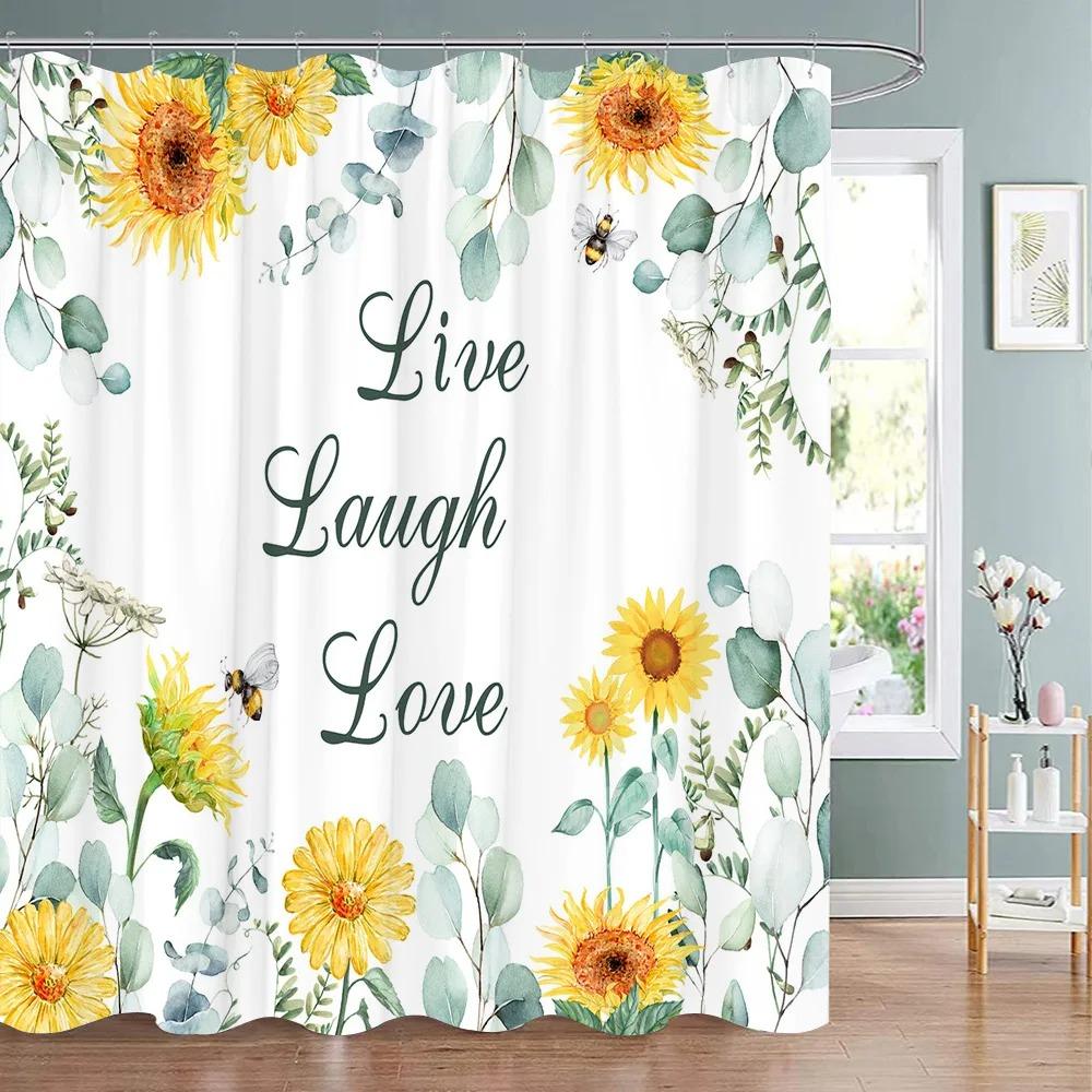 Spring Botanical Floral Shower Curtain Watercolour Style Floral Landscape Washable Fabric Bath Curtain Bathroom Decor With Hooks