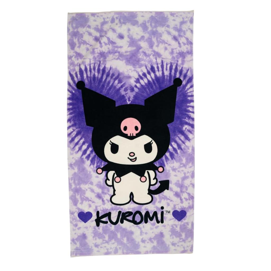Kuromi Printed Super Soft Cotton Beach Towel Tie-Dye Purple Bath Towel for Pool Beach Bathroom