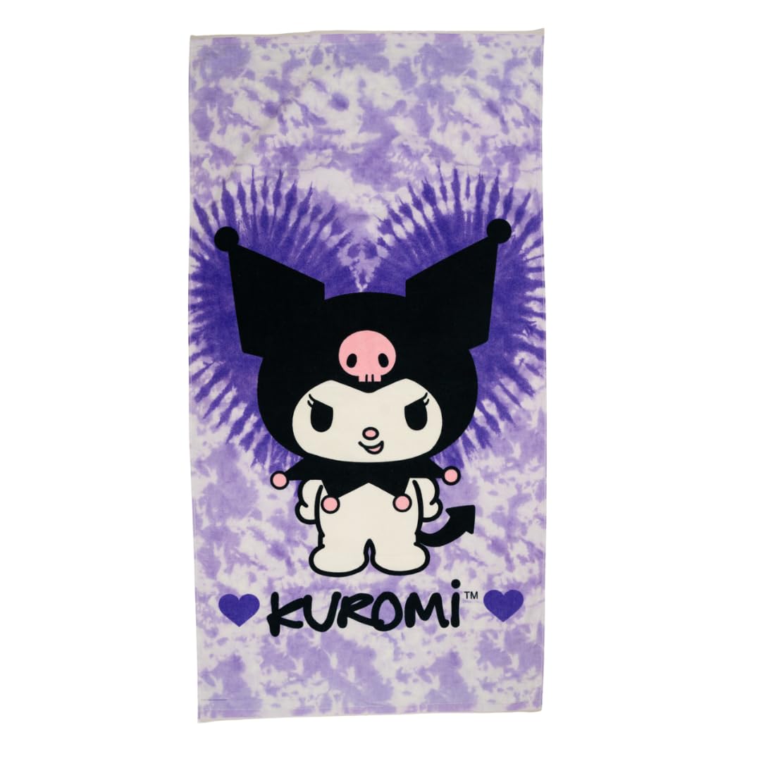 

Kuromi Printed Super Soft Cotton Beach Towel Tie-Dye Purple Bath Towel for Pool Beach Bathroom W30*H60(CM)