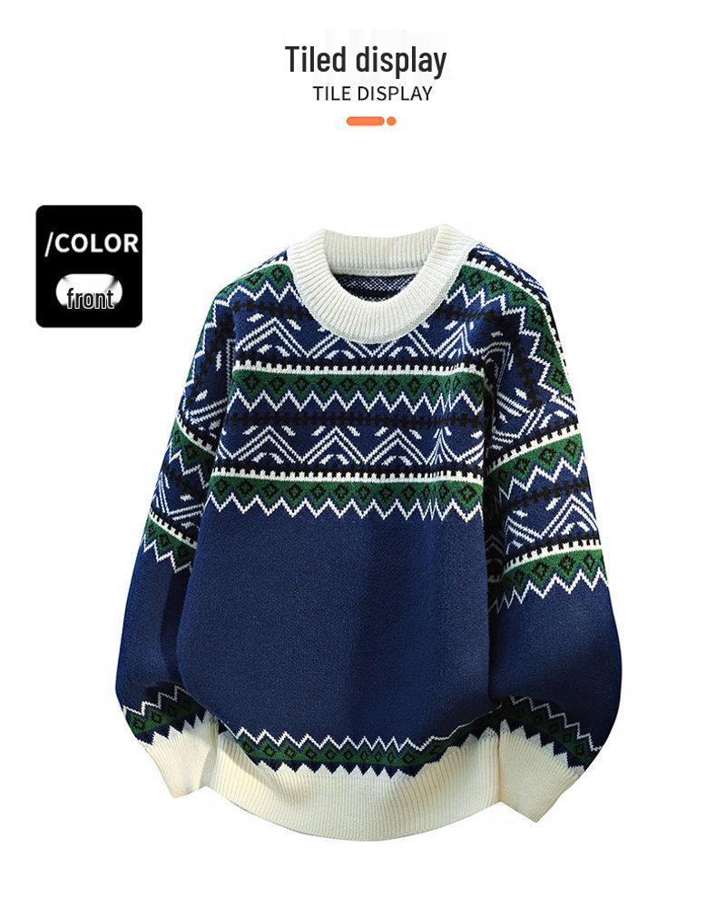 Autumn 2025 Retro Ethnic Round Neck Knit Sweater Coat