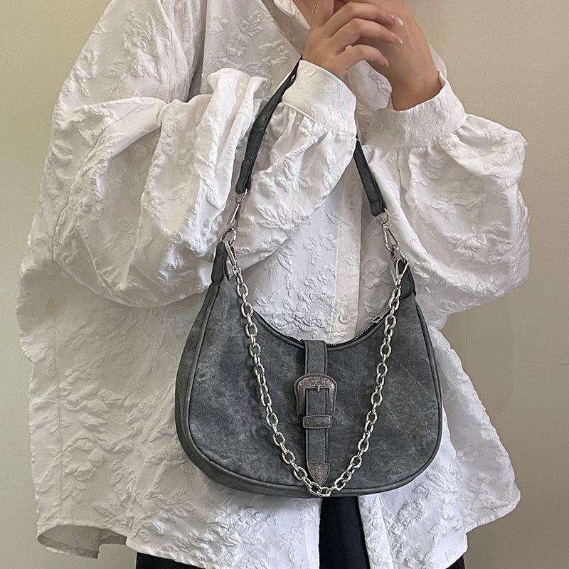 

Retro Black Women s Small Shoulder Bag Fashion Half Moon Female Underarm Bag Chain Design Ladies Tote Purse Portable Handbag