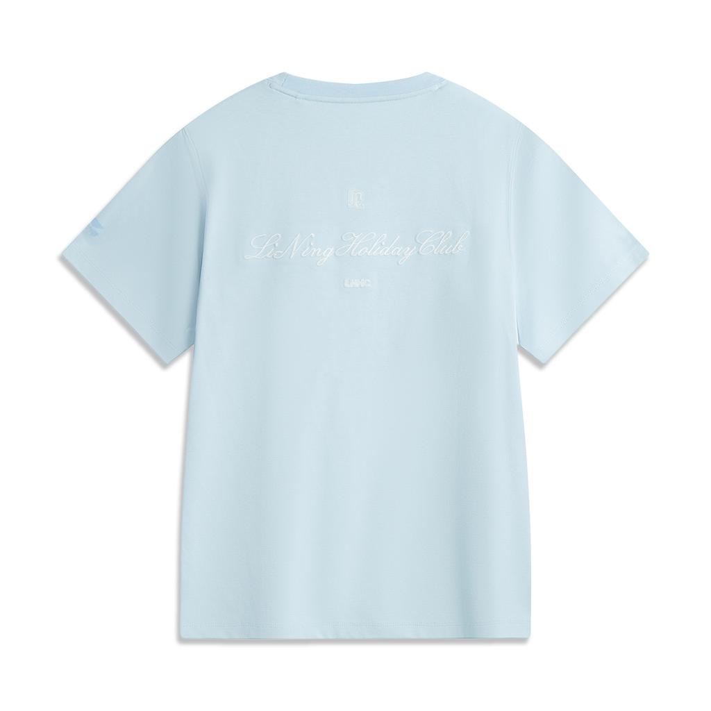 Li-Ning Comfortable Casual Simple Loose Round Neck Pullover Short Sleeve T-Shirt Women Tops Clear-Spring-Blue AHSV286-2