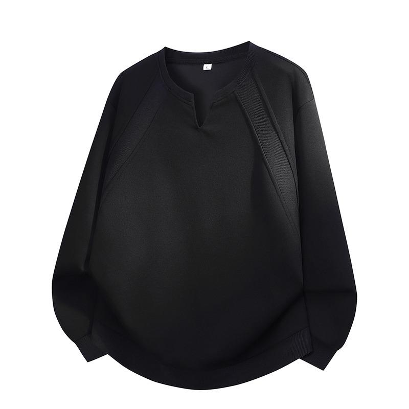 Solid Color Lapel V-neck Long-sleeved Pullover Fashionable Casual Sweatshirt Men's Bottoming Shirt Top