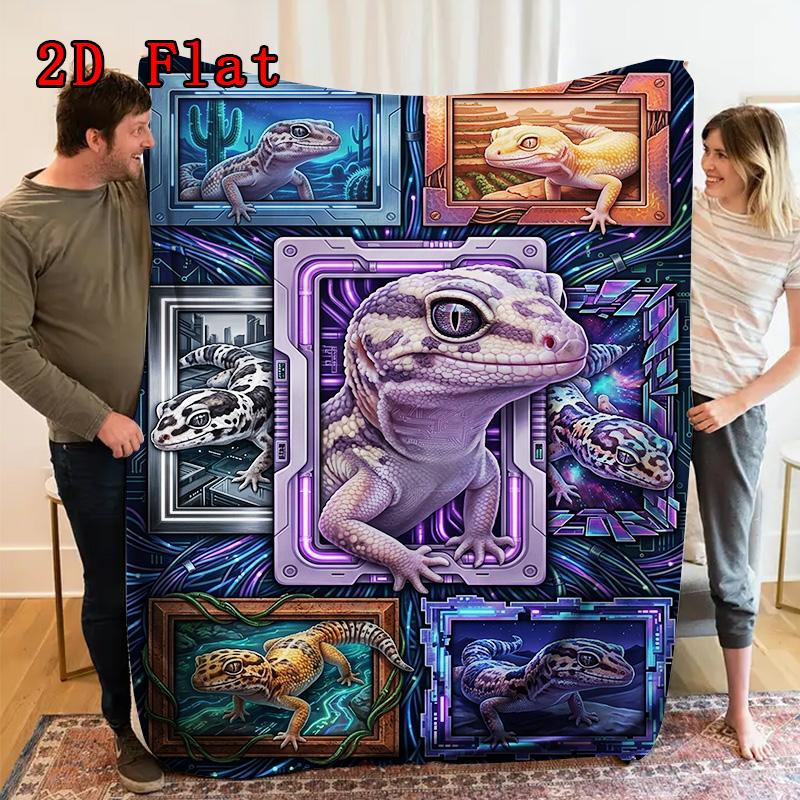 Cyber Gecko Frames 2D Flat Pattern Flannel Blanket, High Quality All Seasons, Home Decor, Warmth and Comfort, Perfect for Christmas Gifts.