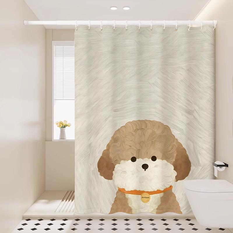 

Cute Poodle Shower Curtain, Fluffy Dog Design For Kids & Teens, Soft Waterproof Bathroom Decor, Cozy Pet Lover Gift Idea W60H190(CM)-1 Pcs