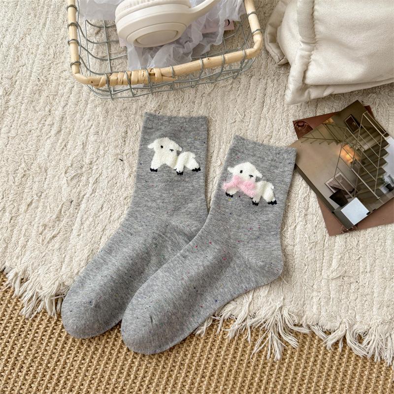 

New Bow Stack Socks Cotton Dot Yarn Flocked Mid-Leg Socks Trendy Socks Cartoon Socks One size fits all світло-сірого кольору
