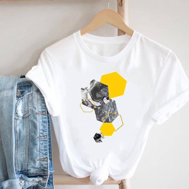 Women's Geometric Floral Print European and American Clothing Short Sleeve T-shirt Women Clothes  Tops  Harajuku