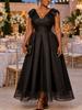 AOMEI Damen Elegantes V-Ausschnitt Ärmelloses Fließendes Maxikleid Passform und Weite Lang Formell Abend Hochzeit Partykleider Knallpink Blau Schwarz