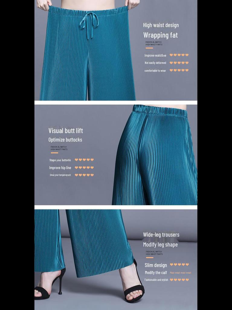 Women's High-Waist Pleated Wide-Leg 9-Point Casual Trousers