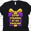 Stop Staring At My Package Christmas T Shirt Holiday Funny Merry Santa Vintage Stylish Graphic Soft Breathable Unisex