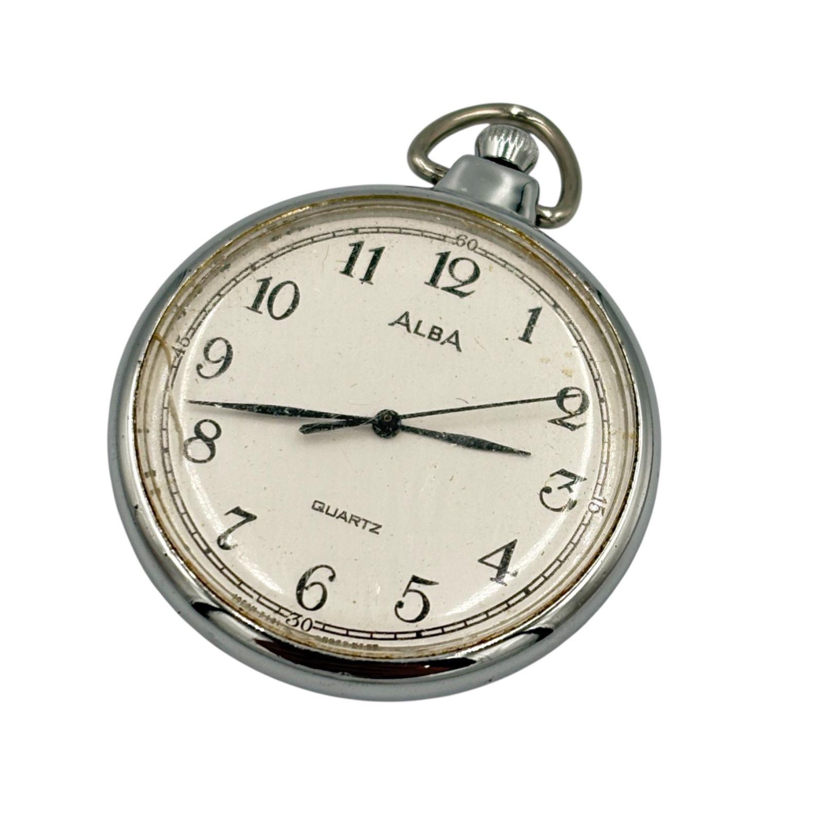 Seiko Alba ALBA Pocket Watch Railway Watch Quartz White Dial Silver Retro