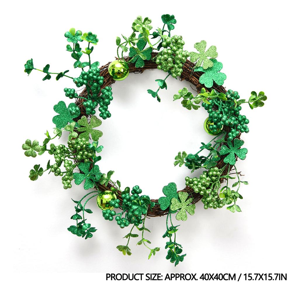 St Patricks Day Wreath for Front Door 15.7 Inch Artificial Clover Lucky Shamrock Wreath for Spring Summer Party Decor