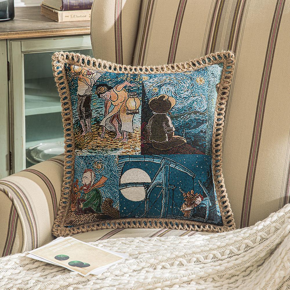 

Mediterranean Artist Striped Pillow Cover Home Living Room Sofa Art Deco Cushion Cover Study Long Sitting Pillow 45 * 45cm without core