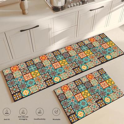 Alfombras de Cocina Retro Antideslizantes Absorbentes Dormitorio Lujo Felpudo de Entrada Lavable Alfombra Antifatiga Larga Grande Esterilla Impermeable