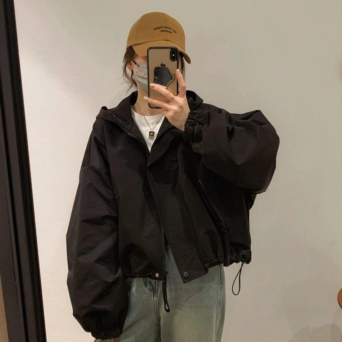 

Korean Style Hooded Jacket - 2025 Autumn/Winter Casual Loose Fit for Petite Sizes M чорний