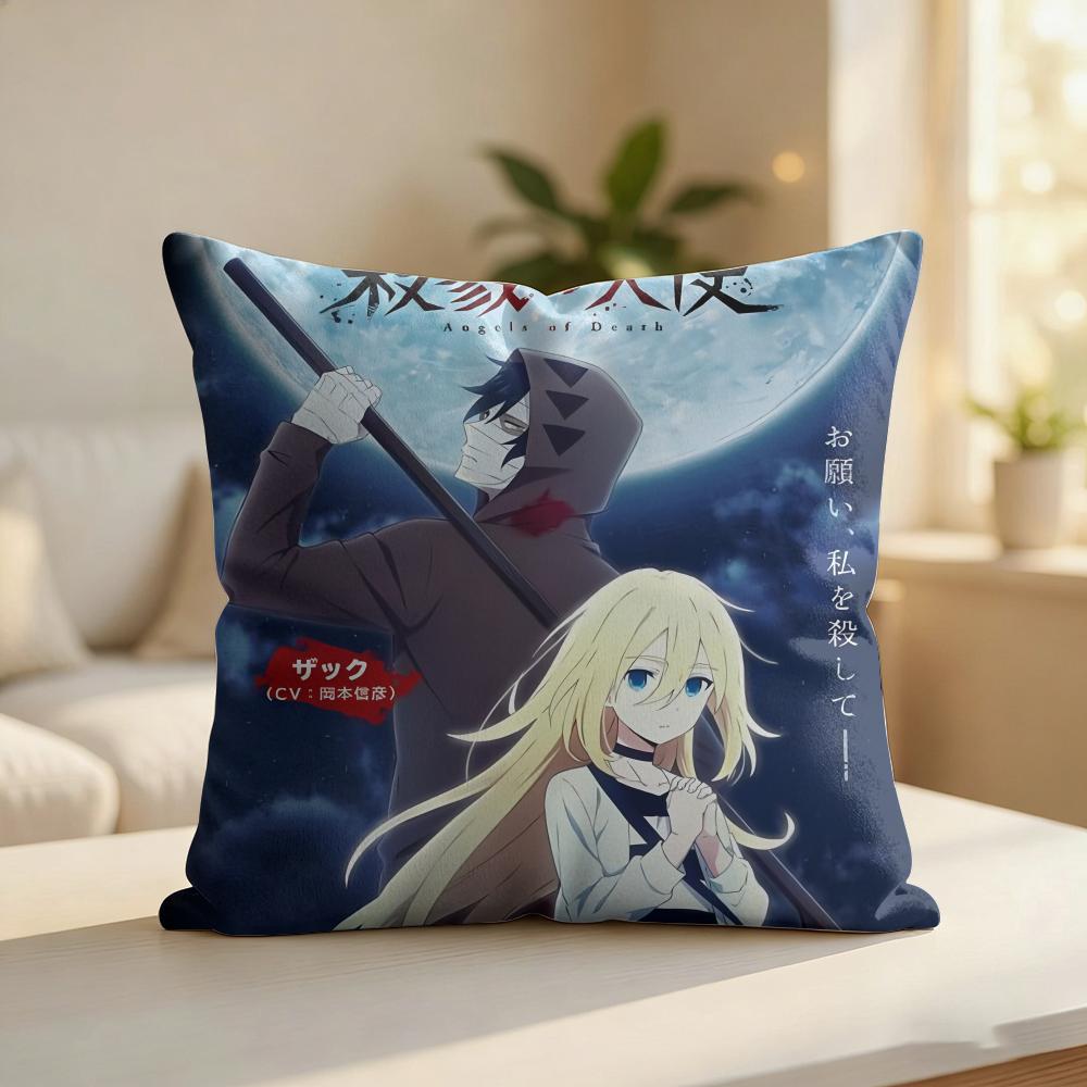 Aangels Of Deaths Anime Cushion Cover Silky Short Plush Invisible Zipper Dustproof Sofa Pillow Case For Home Decor