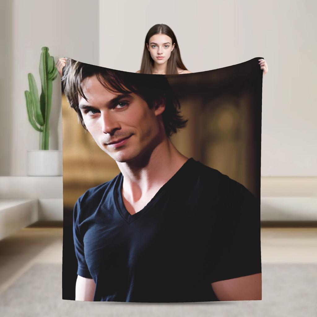 Damon Salvatore The Vampire Diaries Blanket Soft Warm Comfortable Plush Throw Living Room Flannel Bedspread Bed Cover