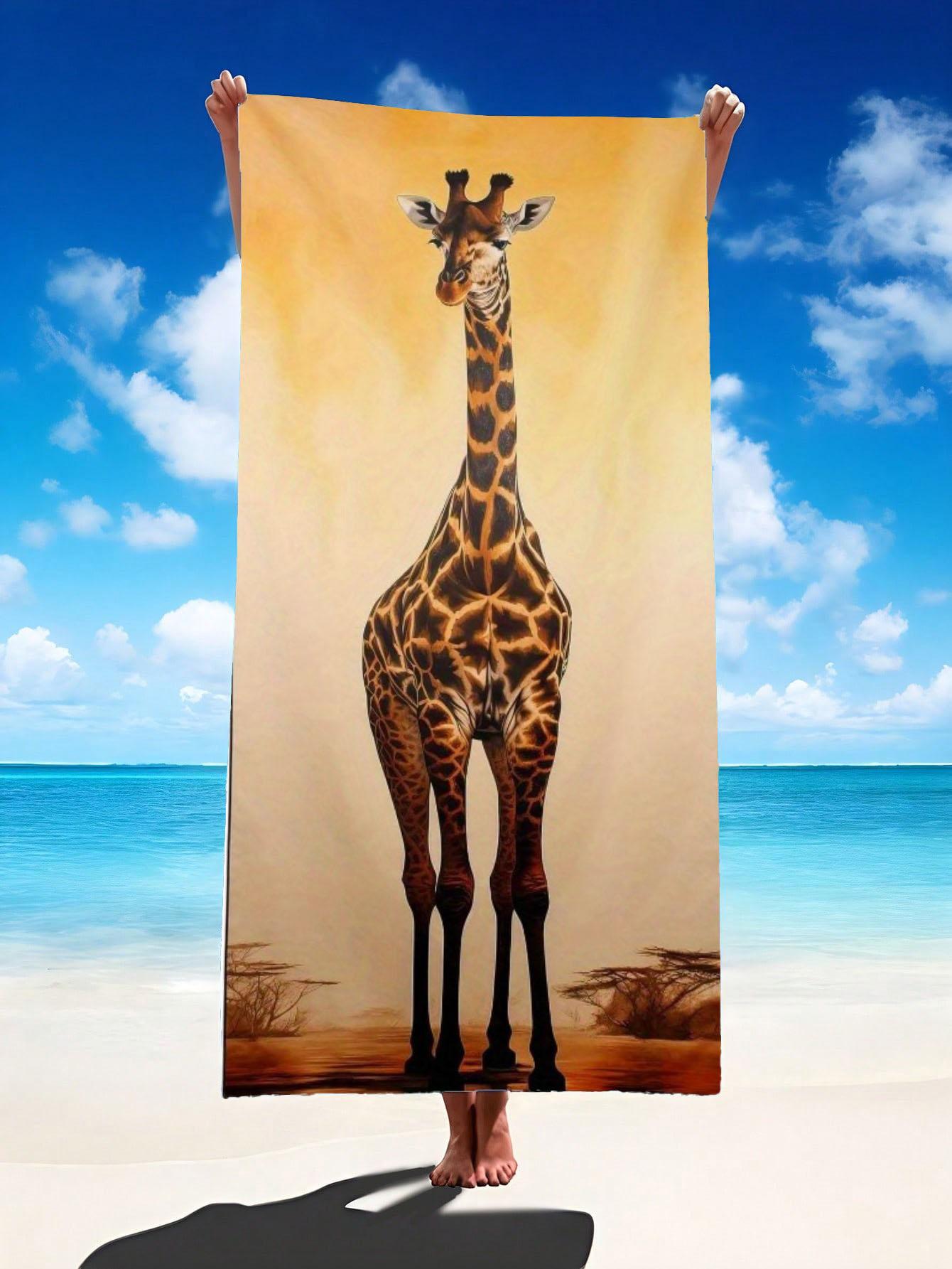

Giraffe Photo Printed Beach Towel, Lightweight and Foldable, Animal Printed Quick Drying Towel, Beach Accessories W30*H60(CM)