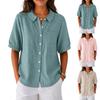 Women's Linen Cotton Short Sleeve Shirt Loose Fit Button Down Casual Lightweight Blouse with Pocket Relaxed Fit Summer Top