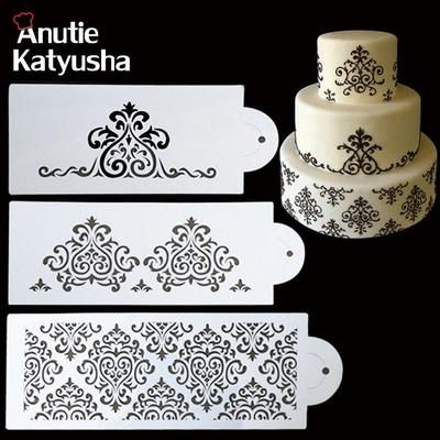 Molde estêncil para bolo de casamento 3 tamanhos, ferramentas de decoração de bolo, arte em spray, moldes de chocolate, pastelaria, ferramenta de cozimento