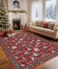 Christmas Floral Carpet Mat Rug Red Green Beige Vine Pattern with Snowman Tree Design Soft Floor Mat for Home Decoration
