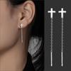 Fashion Silver Color Cross Line Earring for Women Girls Long Tassel Drop Earring Delicate Piercing Ear Jewelry Accessories