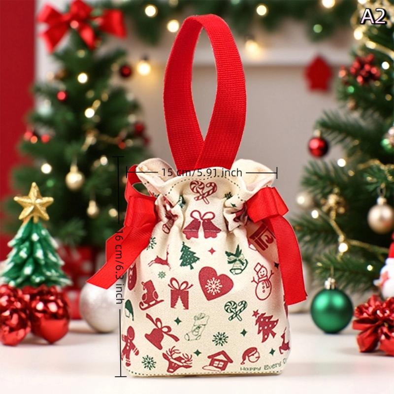 Cartoon Christmas Drawstring Apple Gift Bag Candy Cookie Packaging Bag Creativity Canvas Bag Christmas Party Decoration Kids